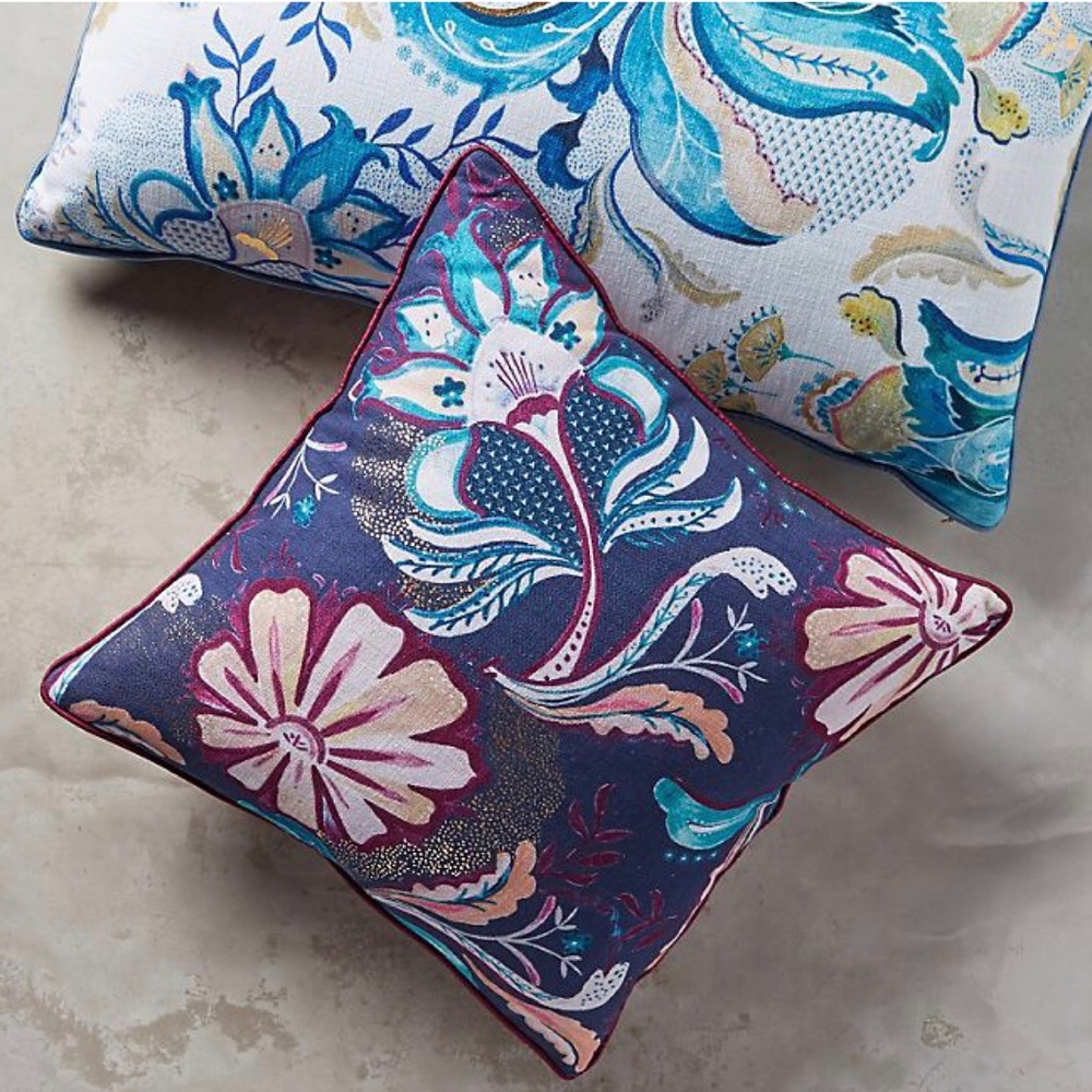 New Anthropologie Dianthe Blue Purple Decor Pillow - Picture 4 of 5